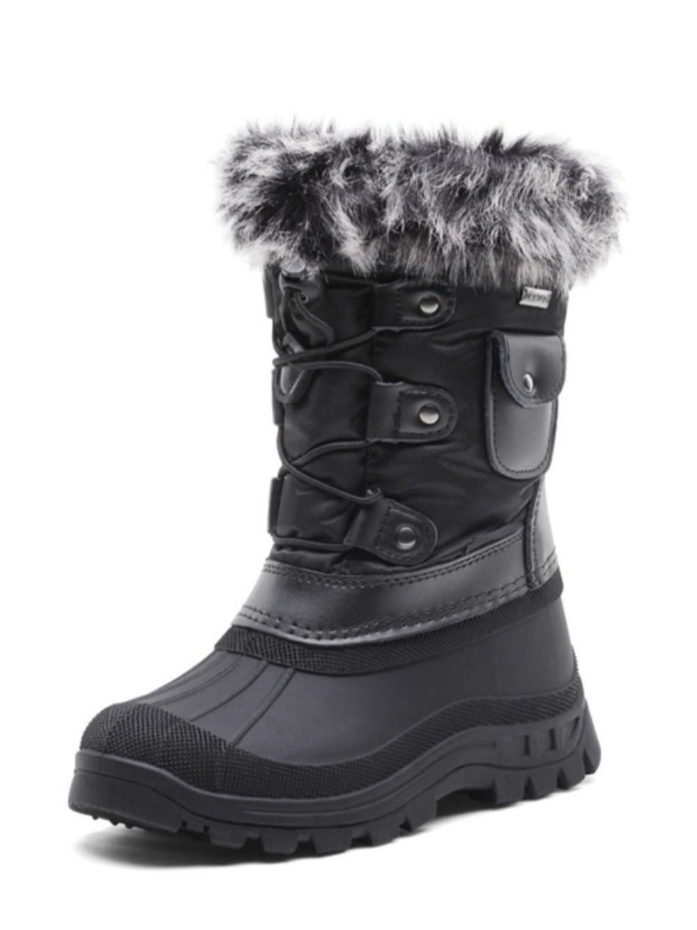 NEW Fur Lined Snow Boots Black Toddler Sz 10 Waterproof adj bungee lacing